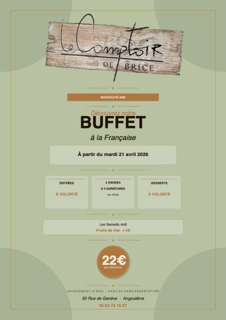 Le Menu du moment au Restaurant le Comptoir de Brice à Angoulême