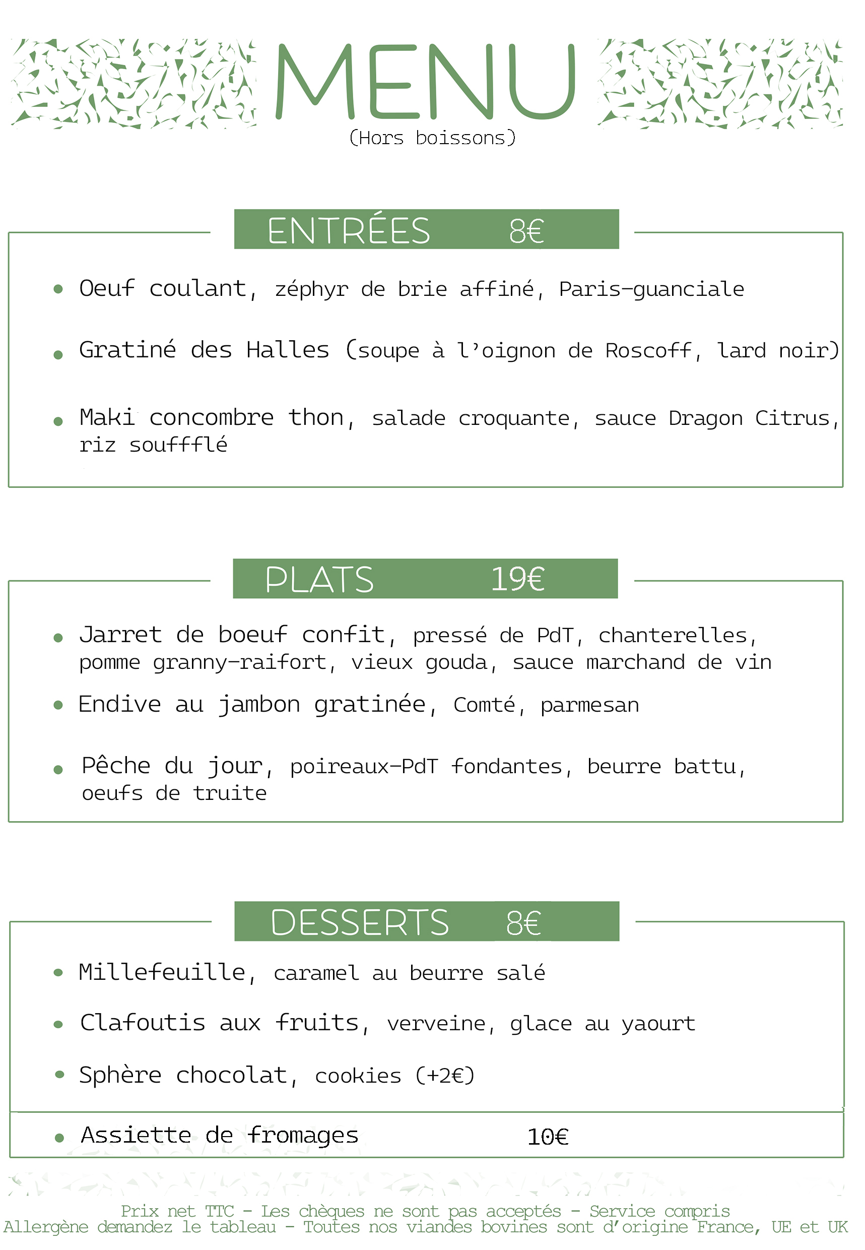 Menu du Midi et du Soir au Restaurant le Comptoir de Brice à Angoulême